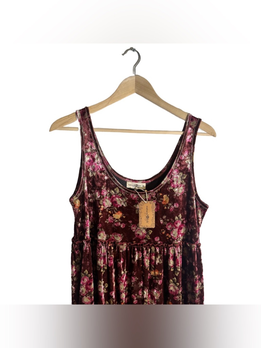 Natural Life Women's Tiered Maxi Dress Velvet Floral Boho Tank Size Medium NWT - Picture 8 of 8
